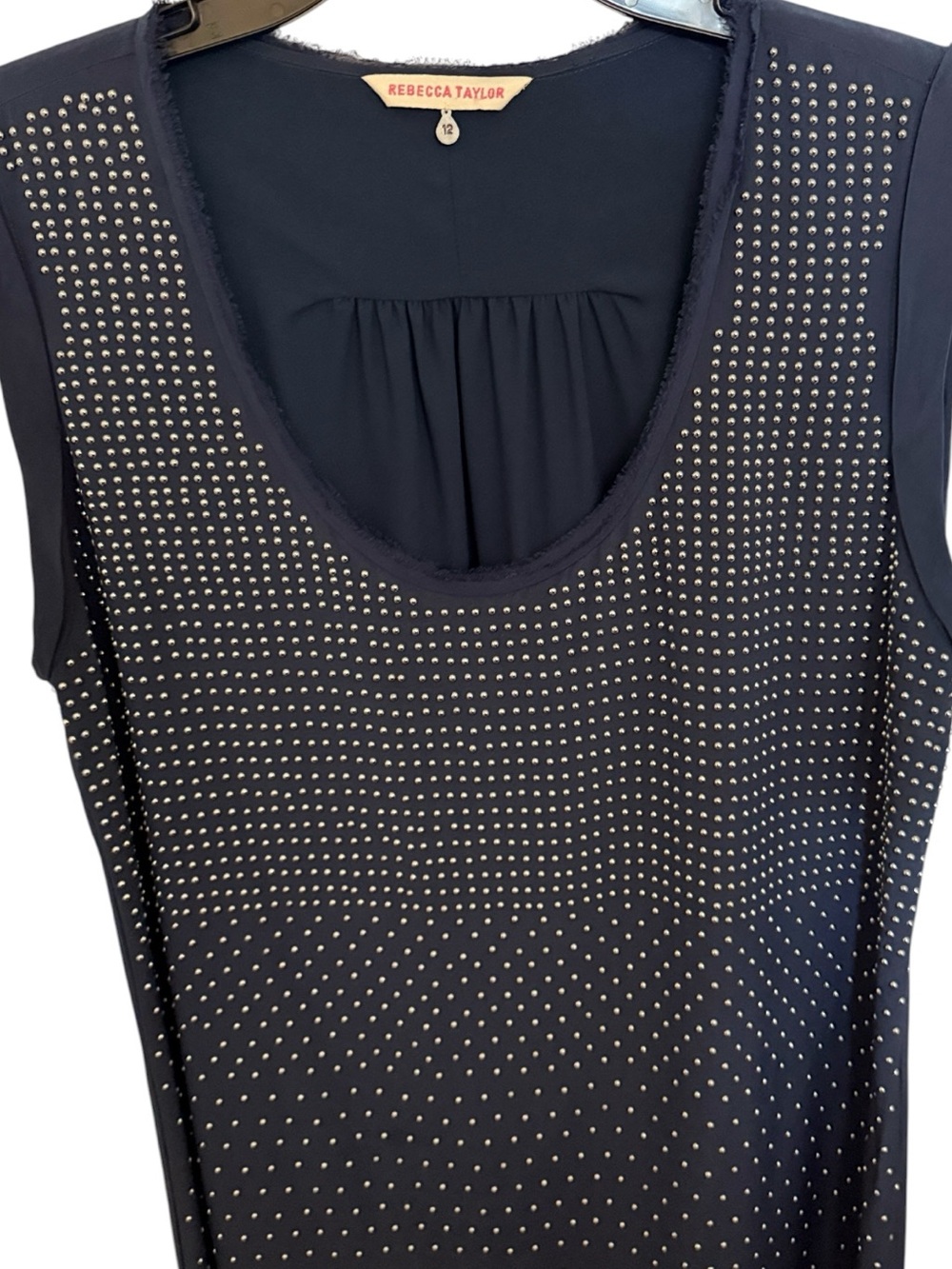 Rebecca Taylor 100% Silk Vintage Dress, Navy blue with small silver studs, 12